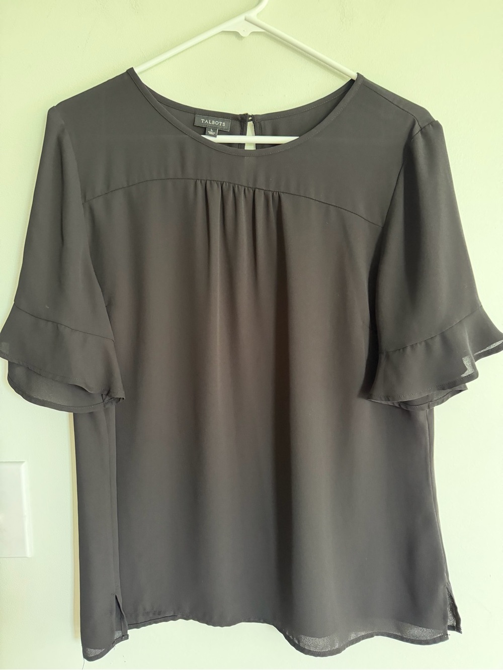 Talbots Black Ruffle Sleeve Blouse - Women's Top